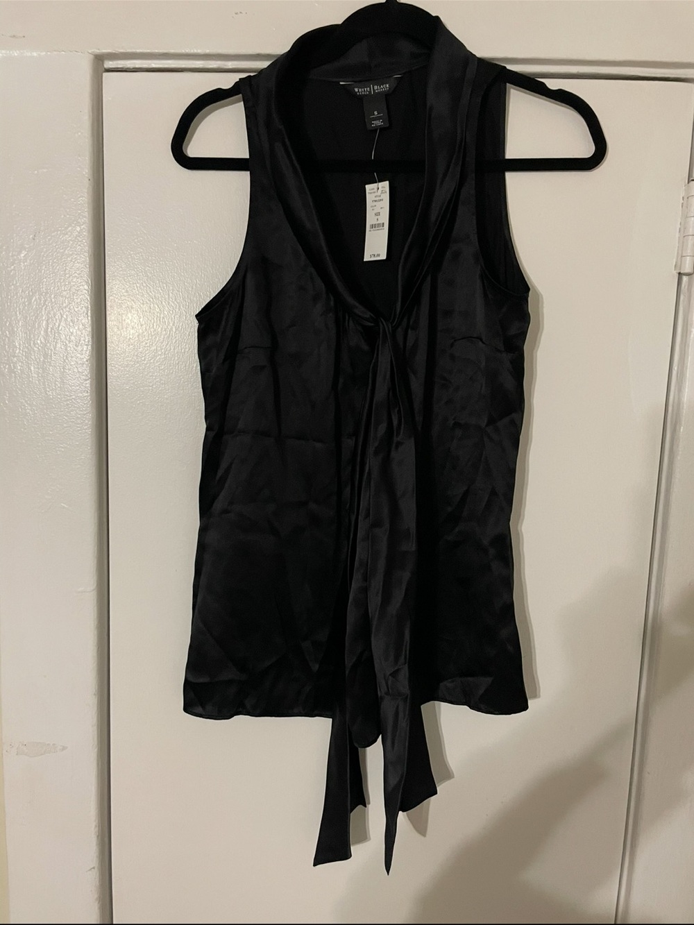 White House Black Market Black Satin Tie-Front Sleeveless Camisole Small NWT